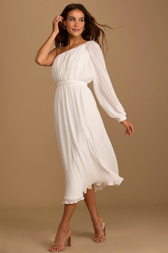 One Shoulder White Dress Midi